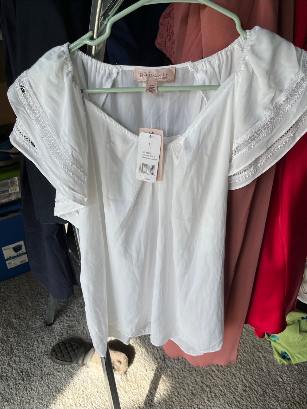 Philosophy white top with butterfly sleeve L NWT